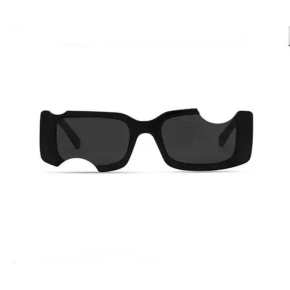 Women Sunglasses 2024 Trending Vintage Rectangle Notch Glasses Black Lenses - Picture 2 of 8